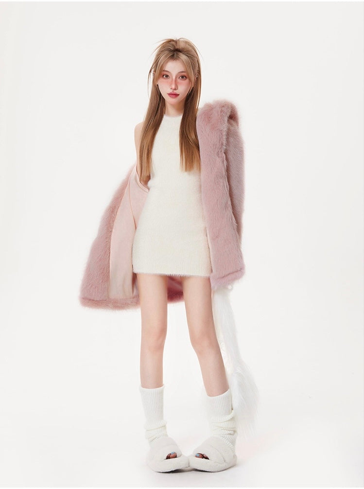 Hooded Plush Fur Coat