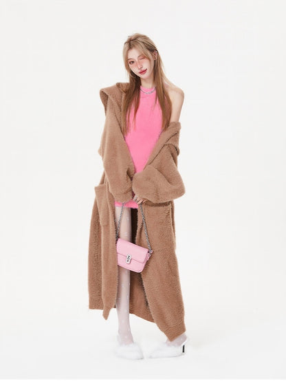 Mink Hooded Duster Sweater Cardigan