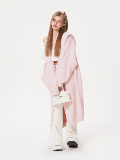 Mink Hooded Duster Sweater Cardigan