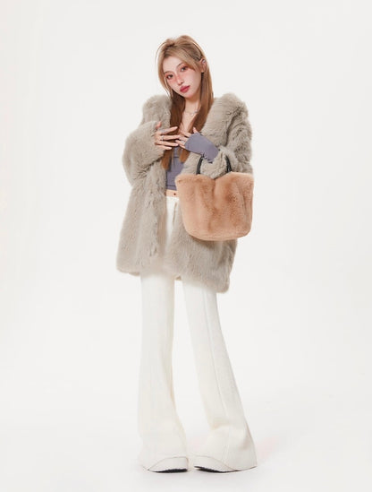 Hooded Plush Fur Coat