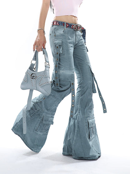 Flared Strapped Cargo Jeans