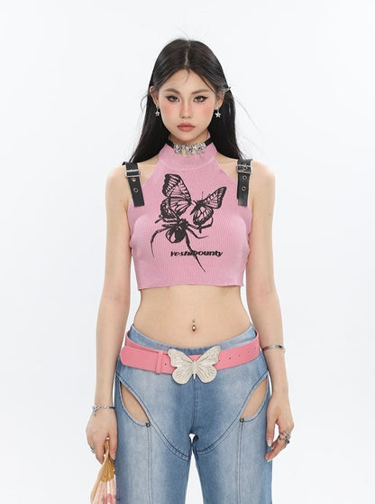 Butterfly Buckle Strap Halter Top