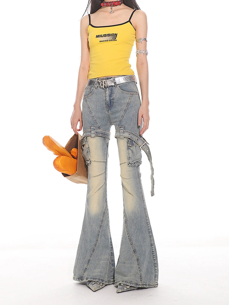 y2k belted flare jeans