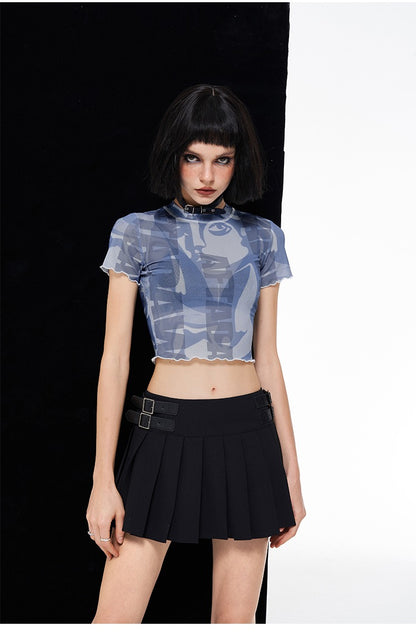Abstract Mesh Cropped Tee
