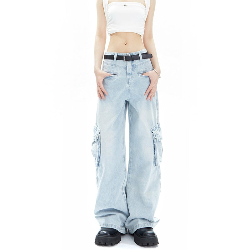 Relaxed Denim Cargo Jeans