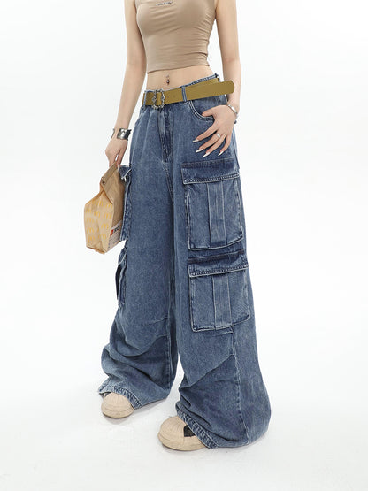 Baggy Wide Leg Denim Cargo Pants