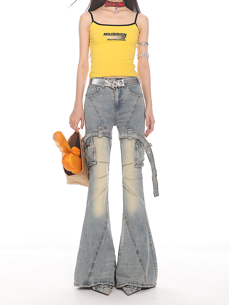 y2k belted flare jeans