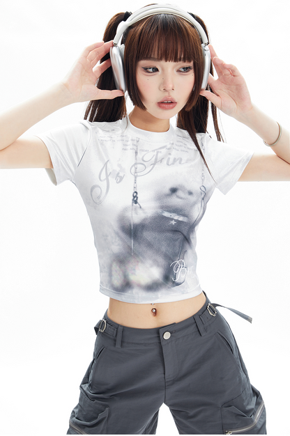 Bear Print Crop Tee