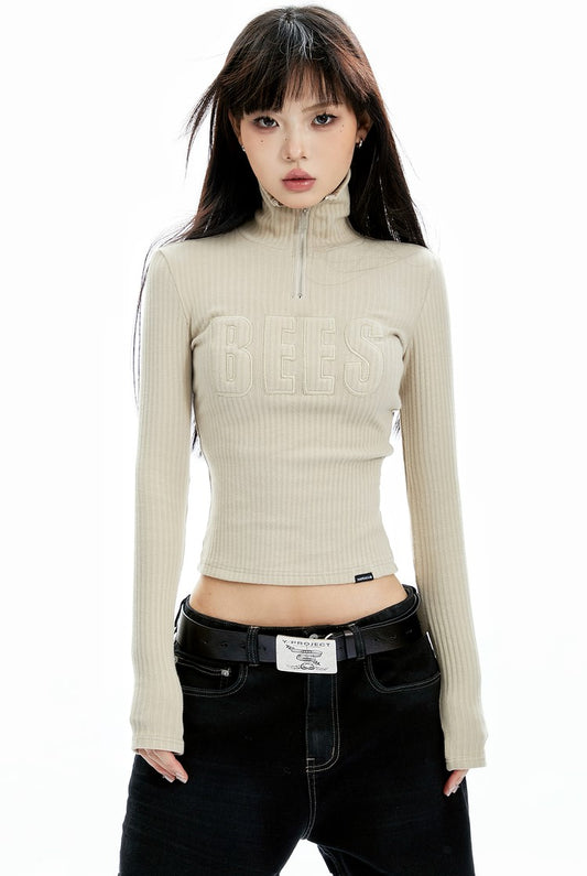 Ribbed Turtleneck Long Sleeve Top