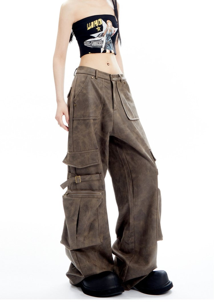 Faux Leather Cargo Pants