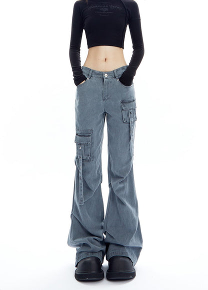 Strappy Cargo Lowrise Flared Jeans