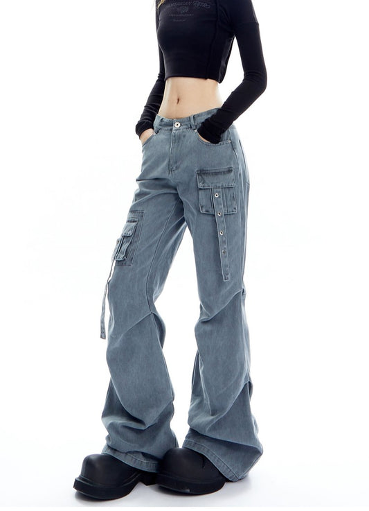 Strappy Cargo Lowrise Flared Jeans