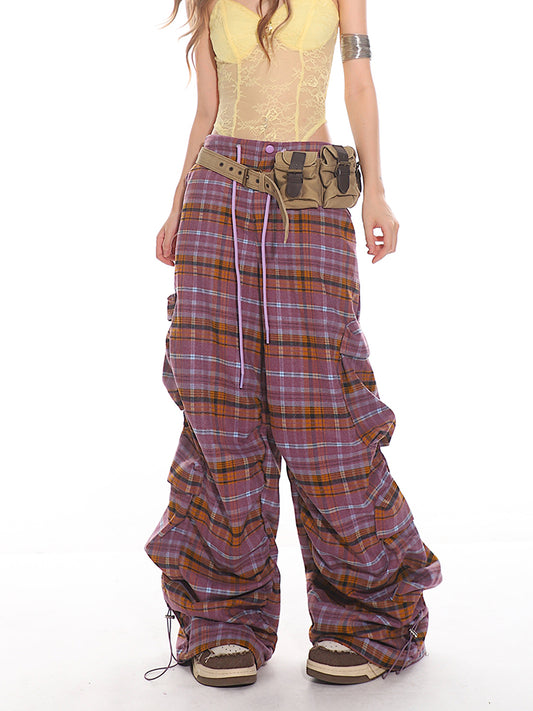 Plaid Wide Leg Cargo Pants