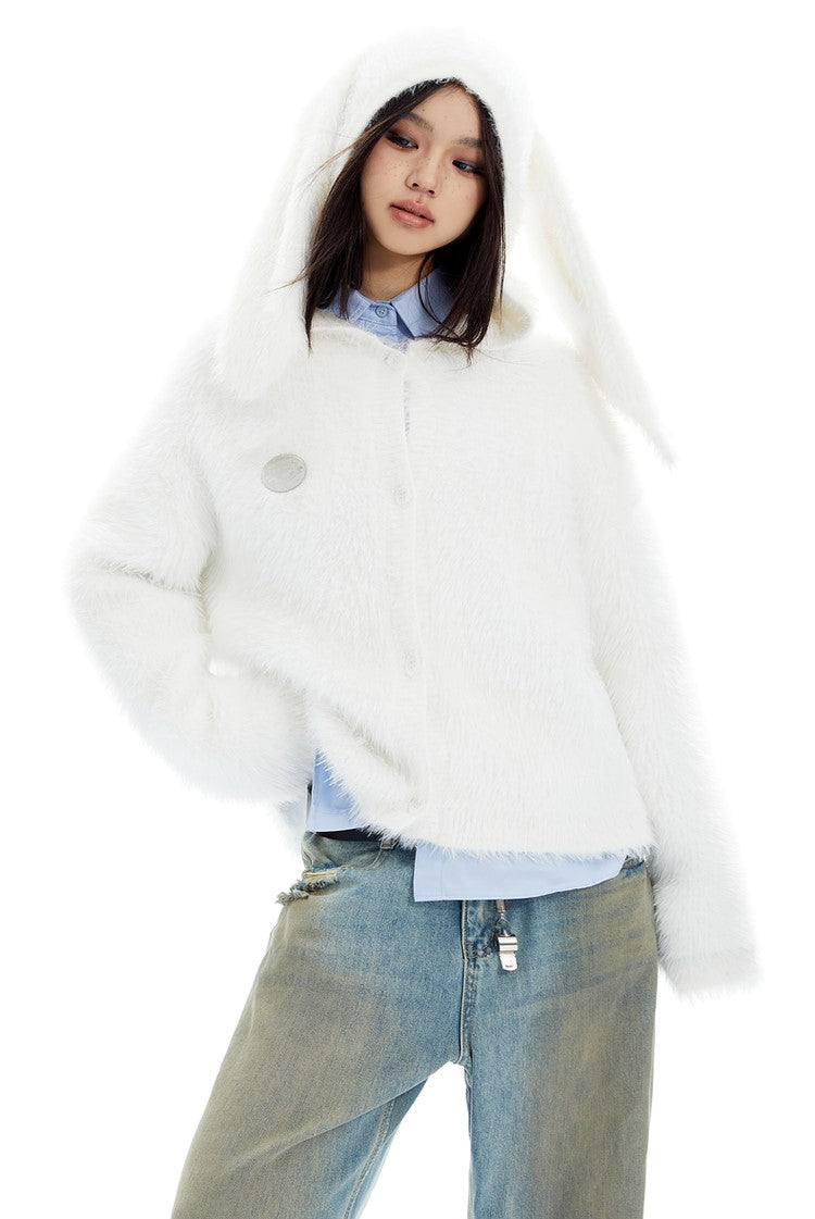 Bunny Ears Hooded Plush Sweater