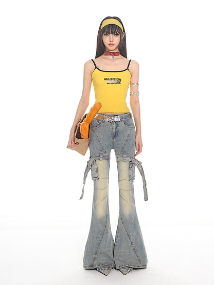 y2k belted flare jeans