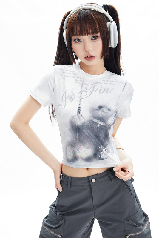 Bear Print Crop Tee