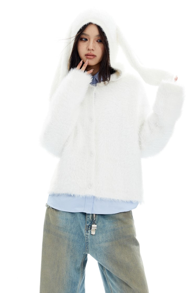 Bunny Ears Hooded Plush Sweater