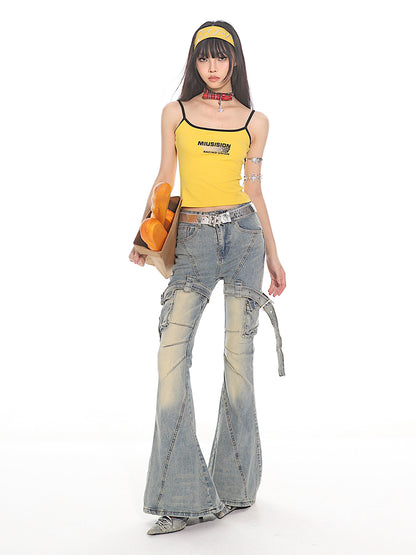 y2k belted flare jeans