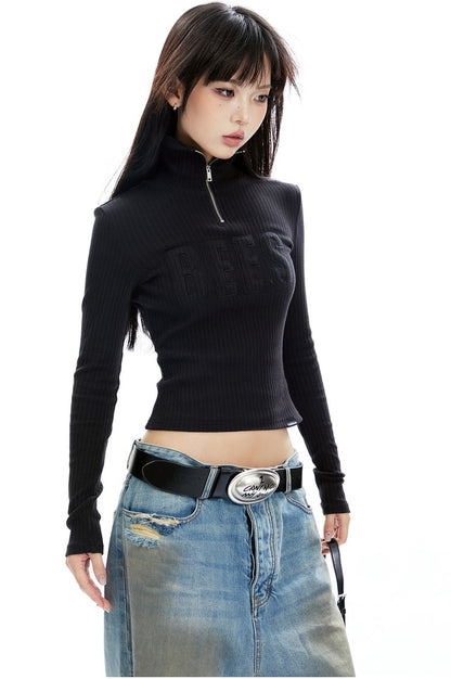 Ribbed Turtleneck Long Sleeve Top