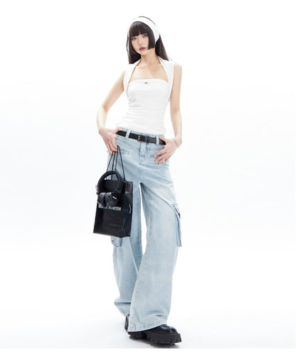 Relaxed Denim Cargo Jeans