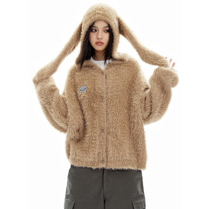 Bunny Ears Hooded Plush Sweater