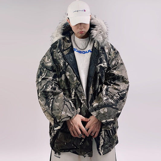 Streetwear Camouflage Fur Hooded Jacket