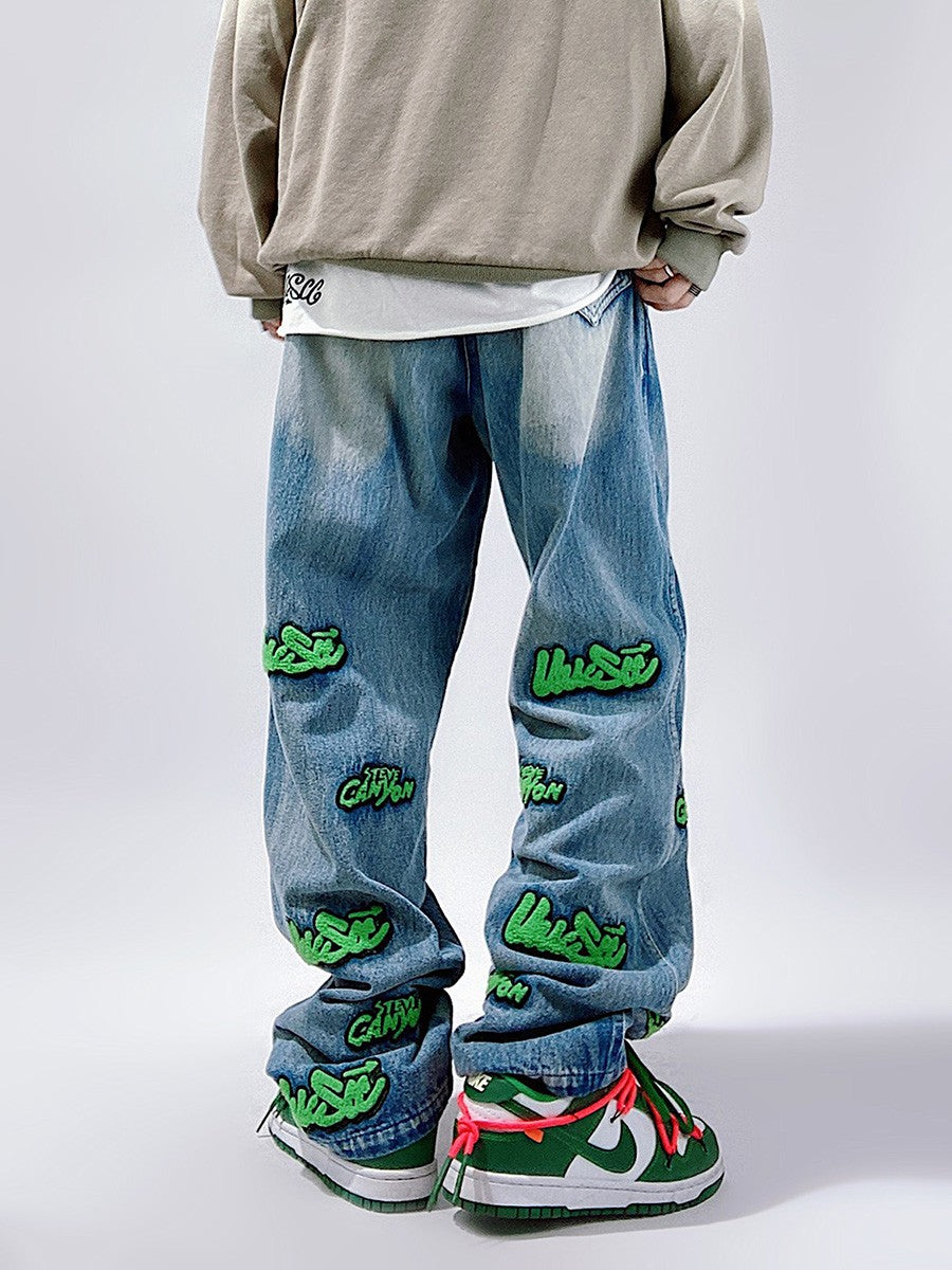 Streetwear Graffiti Patch Baggy Jeans – LATENITEX