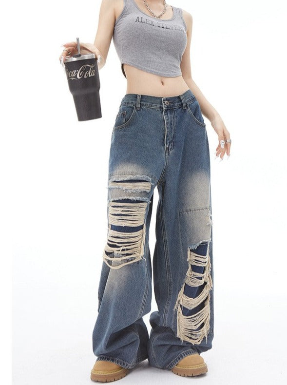 Shredded Baggy Wide Leg Jeans – LATENITEX