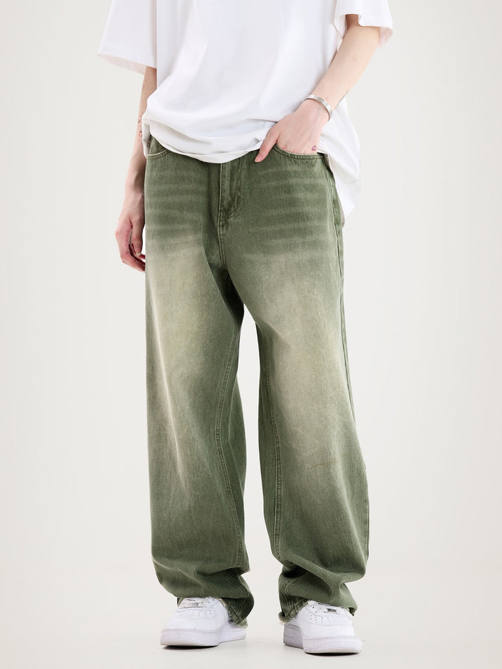 Deep Green Baggy Wide Leg Washed Jeans – Latenitex