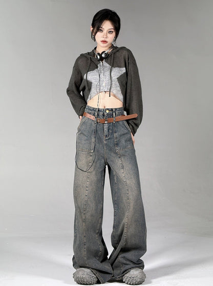 Sand Washed Wide Leg Jeans