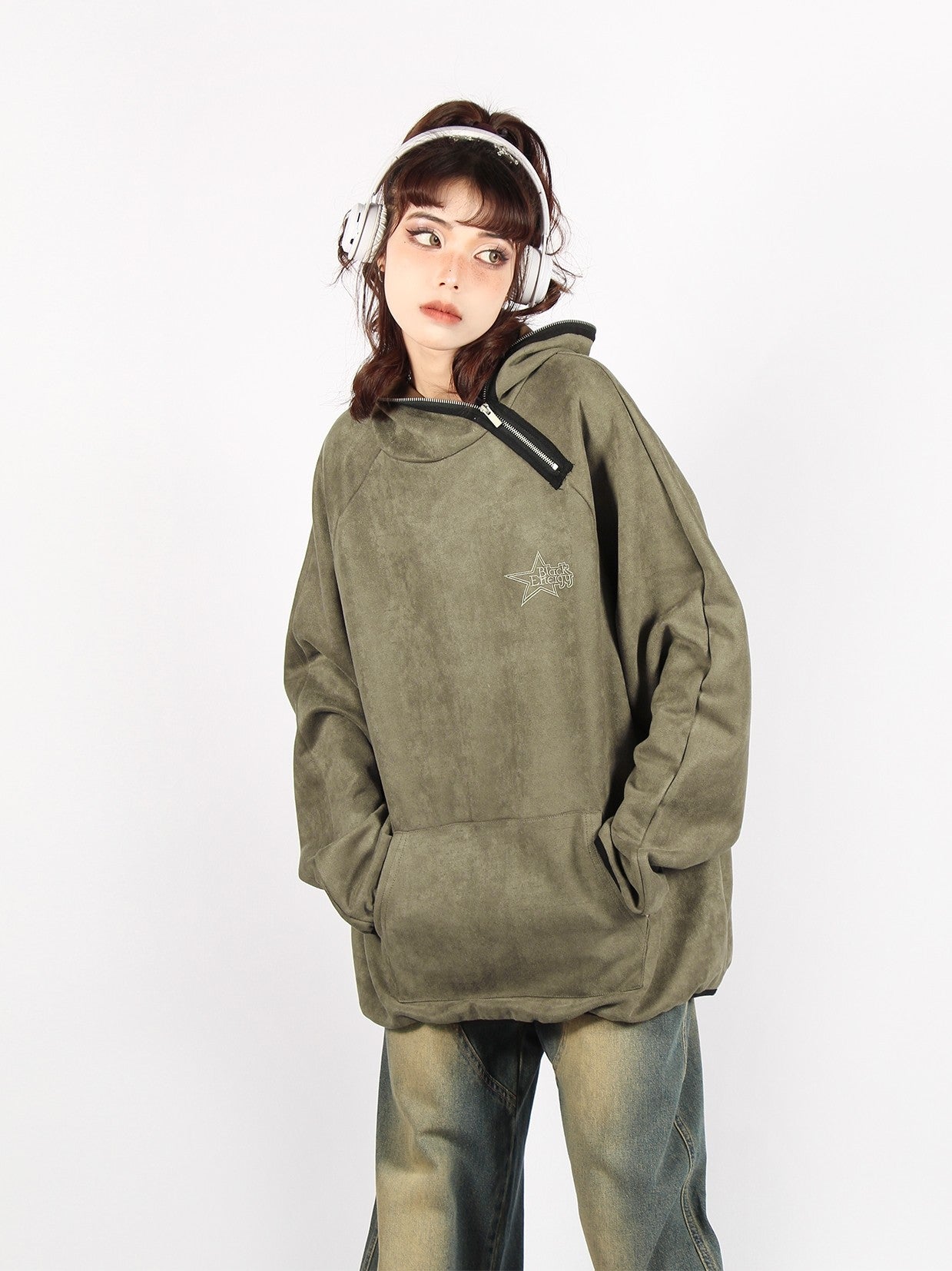 Side Zip Collar Hoodie