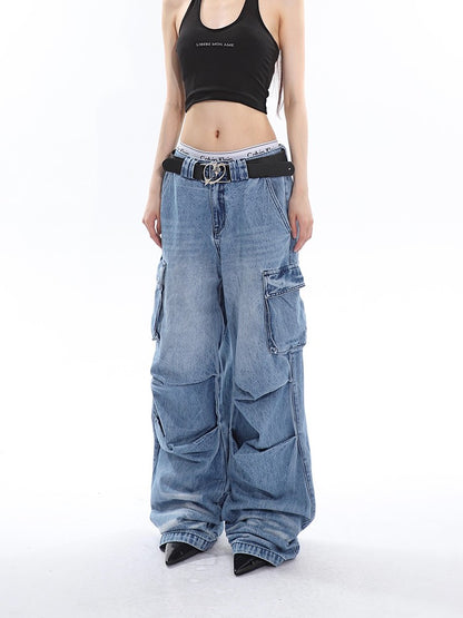 Slouchy Pleated Cargo Jeans